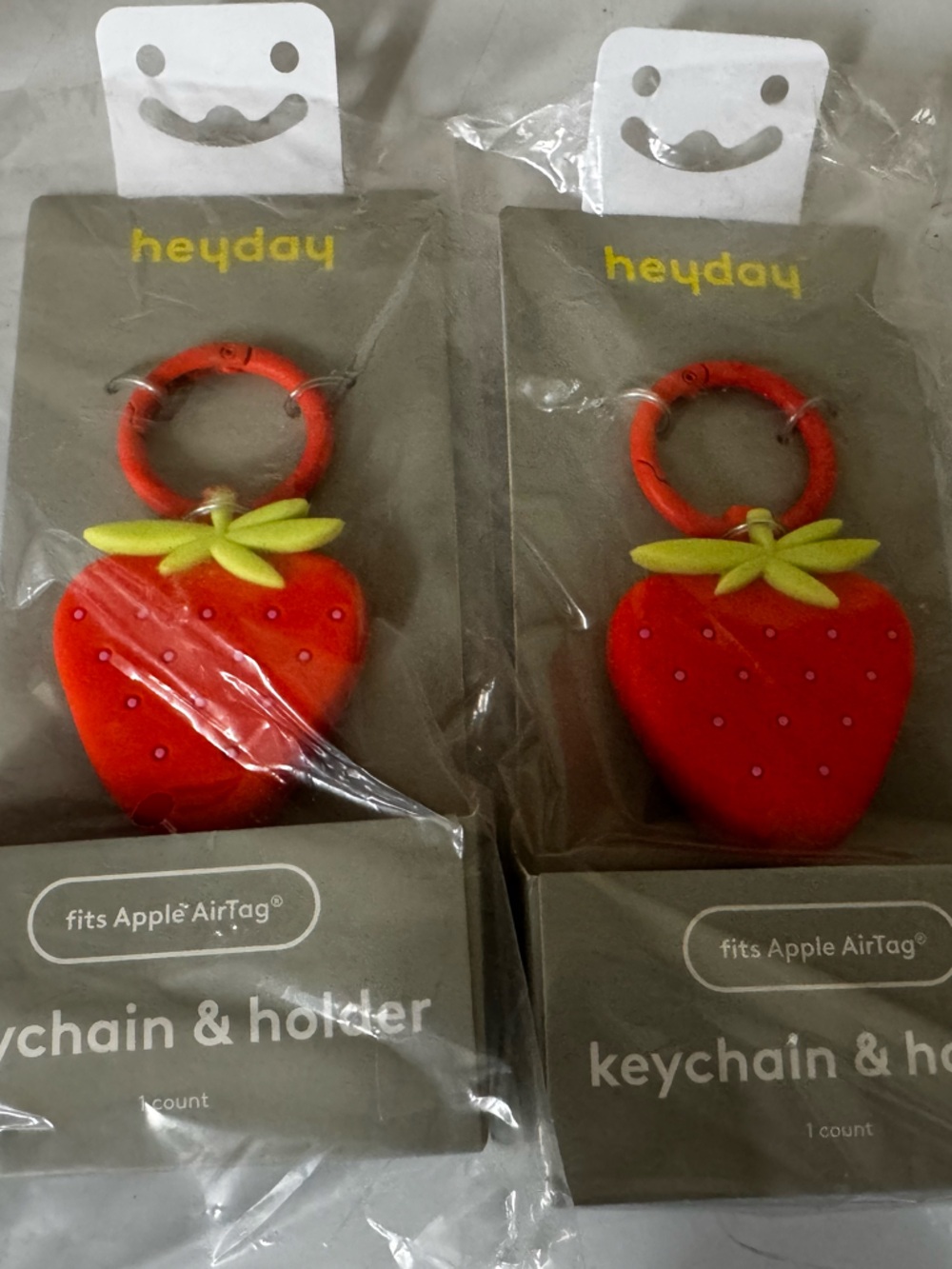 Strawberry Silicone Keychain & Holder - Red with Green Leaves
